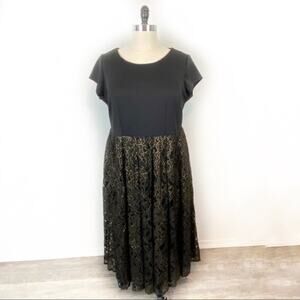 Lace Midi Dress Formal Mother of the Bride Eloquii Black/Gold Stretch sz 20W